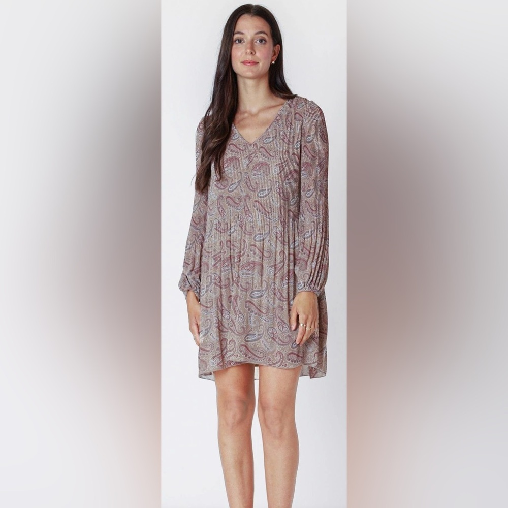 Black Tape Long Sleeve Paisley Dress - Brown and Cream